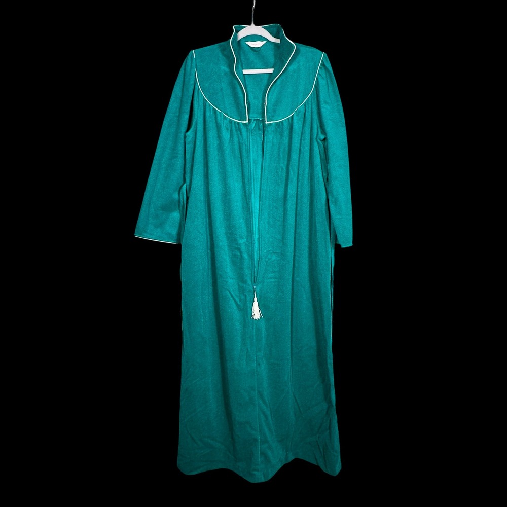 Carriage Court Teal Plush Zipper Front Robe Long Sleeve Full Length Size L 16 18 - Picture 4 of 9